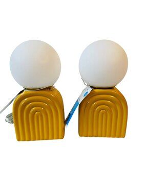 Room Essentials LED Table Lamps Set Of 2 Yellow Ceramic Base With White Globe Sh
